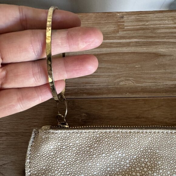 Rebecca Norman Ivory Sting Ray Leather Crescent Gold Bracelet Evening Clutch Bag - Picture 3 of 10